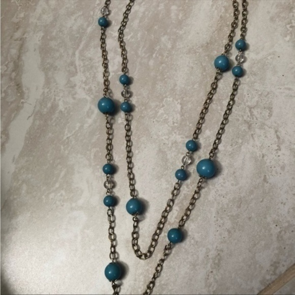 Long Turquoise Double Layer Necklace - Picture 3 of 4